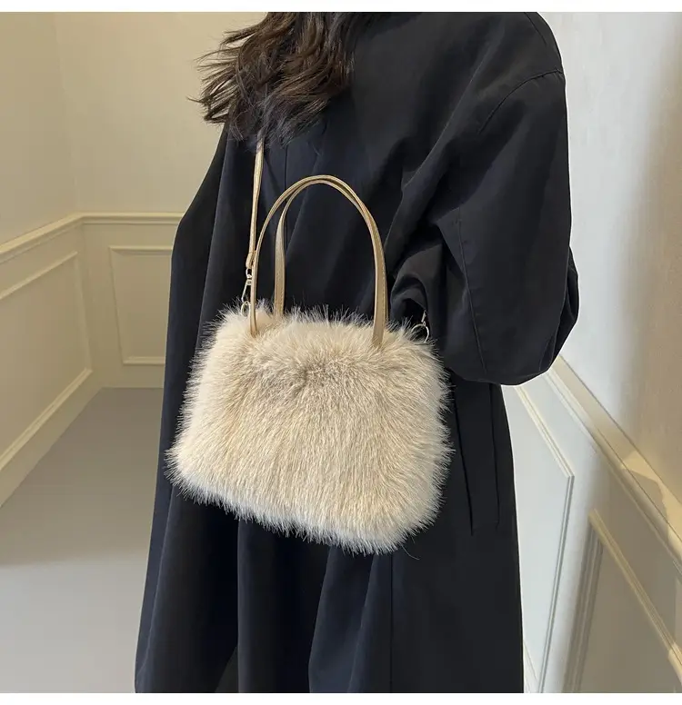 Pink Faux Fur Satchel Bag for Women — feature 24