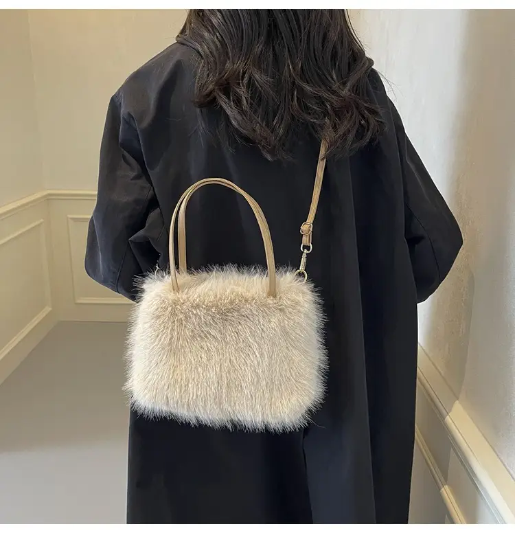 Pink Faux Fur Satchel Bag for Women — feature 25