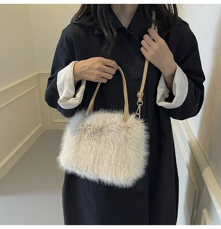Pink Faux Fur Satchel Bag for Women — feature 26