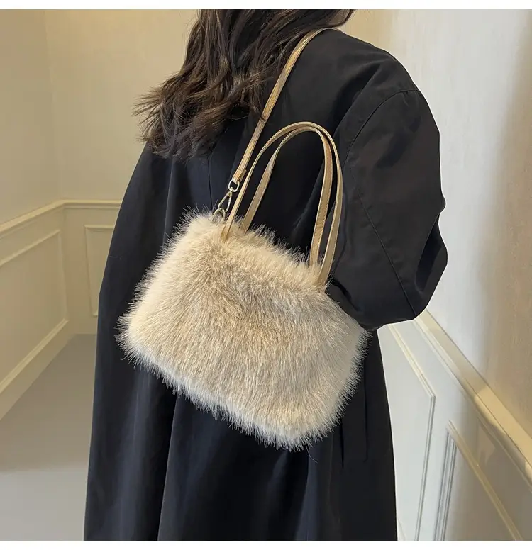 Pink Faux Fur Satchel Bag for Women — feature 27