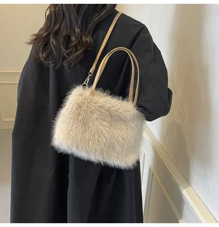 Pink Faux Fur Satchel Bag for Women — feature 28