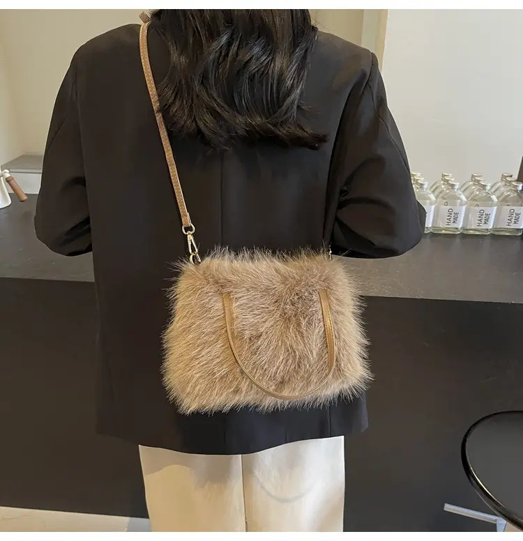 Pink Faux Fur Satchel Bag for Women — feature 29