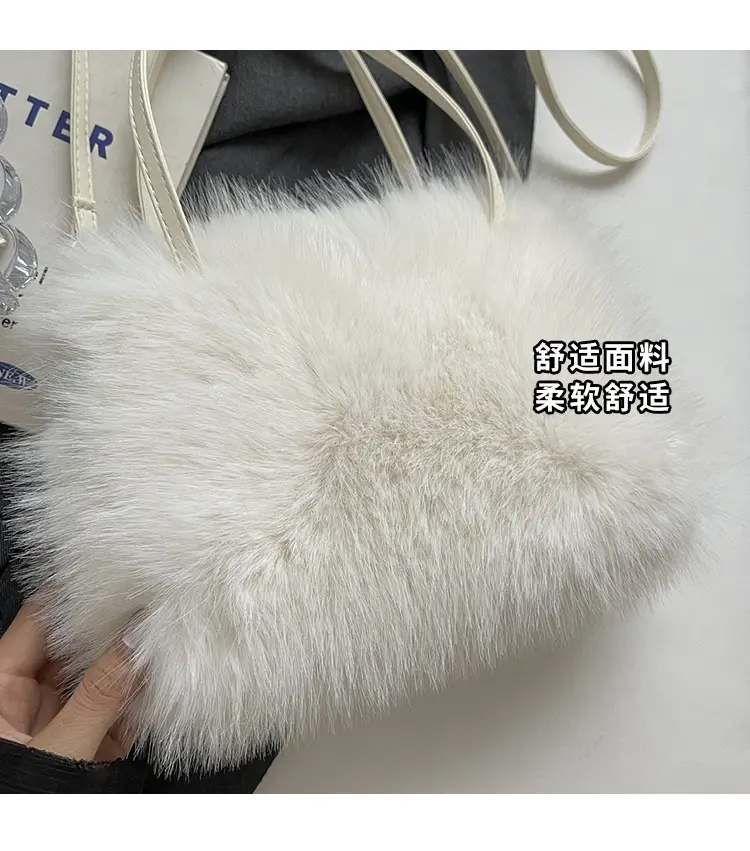 Pink Faux Fur Satchel Bag for Women — feature 3