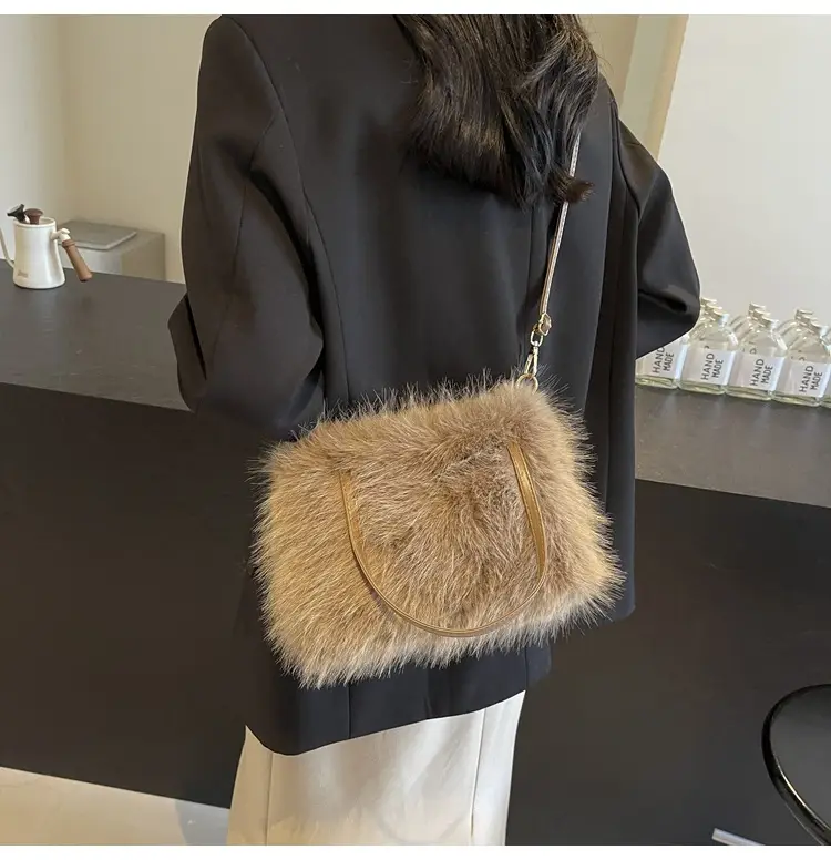 Pink Faux Fur Satchel Bag for Women — feature 30