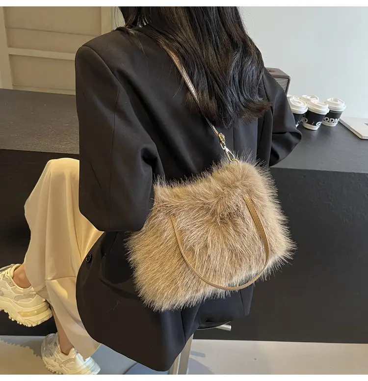 Pink Faux Fur Satchel Bag for Women — feature 31