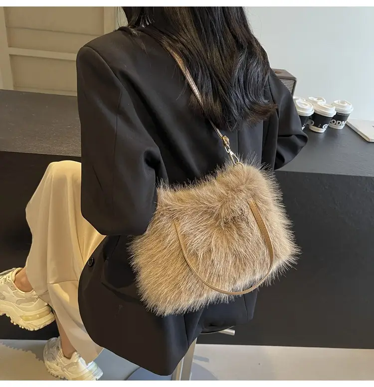 Pink Faux Fur Satchel Bag for Women — feature 32