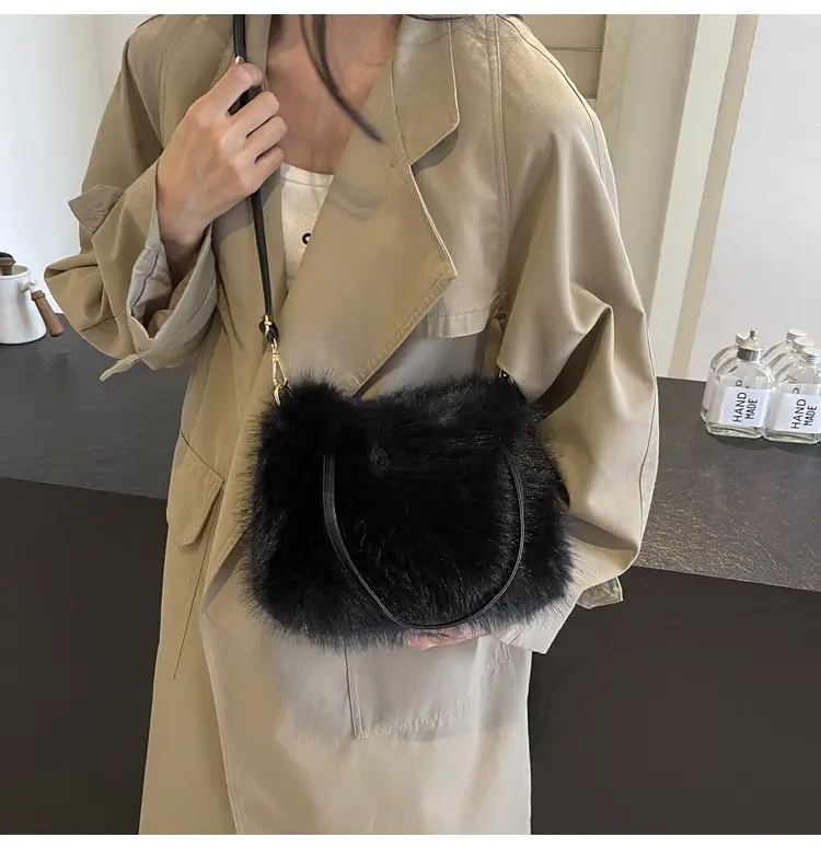 Pink Faux Fur Satchel Bag for Women — feature 33