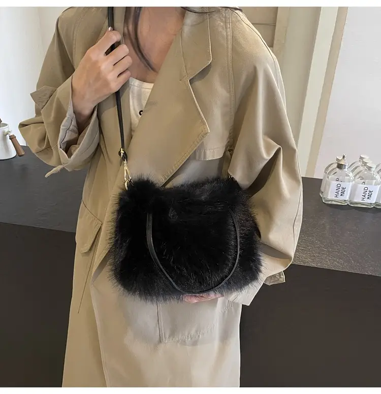 Pink Faux Fur Satchel Bag for Women — feature 34