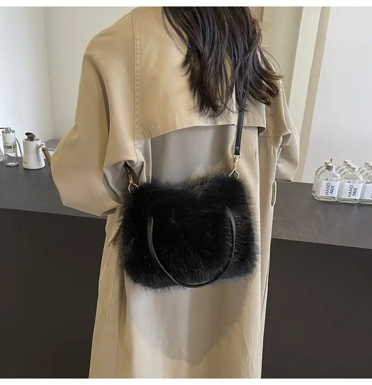 Pink Faux Fur Satchel Bag for Women — feature 35
