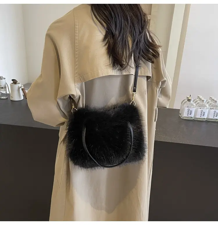 Pink Faux Fur Satchel Bag for Women — feature 36