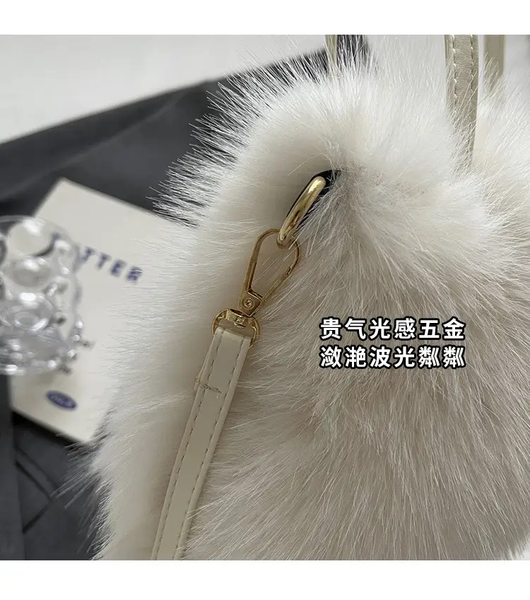 Pink Faux Fur Satchel Bag for Women — feature 4