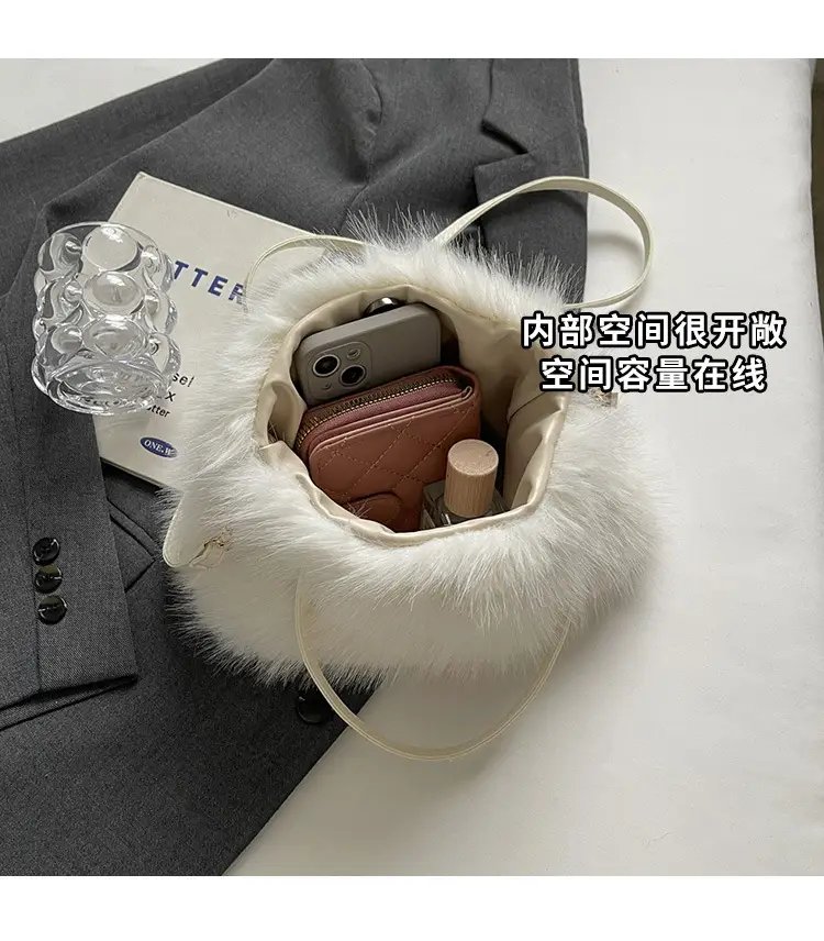 Pink Faux Fur Satchel Bag for Women — feature 7