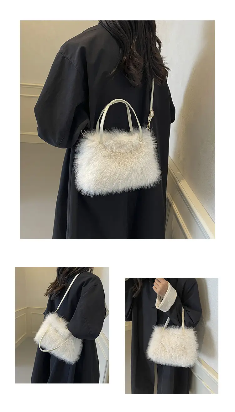 Pink Faux Fur Satchel Bag for Women — feature 9