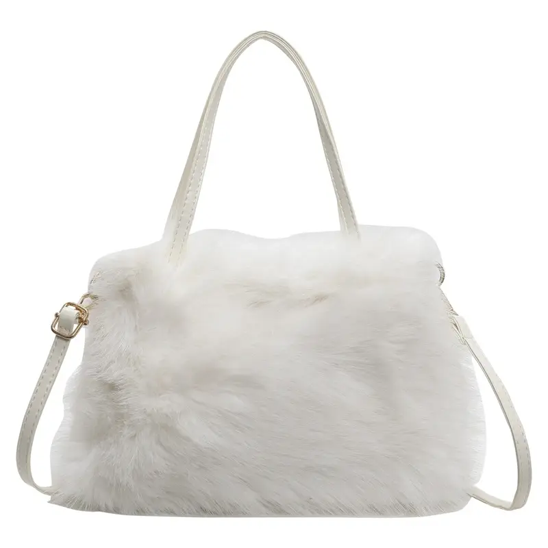 Pink Faux Fur Satchel Bag for Women