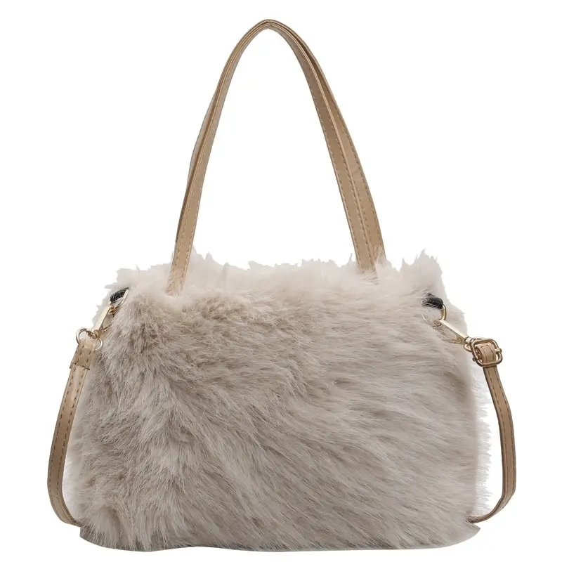 Pink Faux Fur Satchel Bag for Women