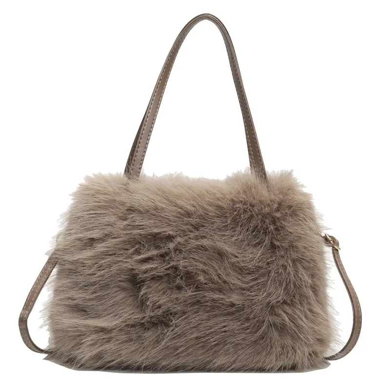 Pink Faux Fur Satchel Bag for Women