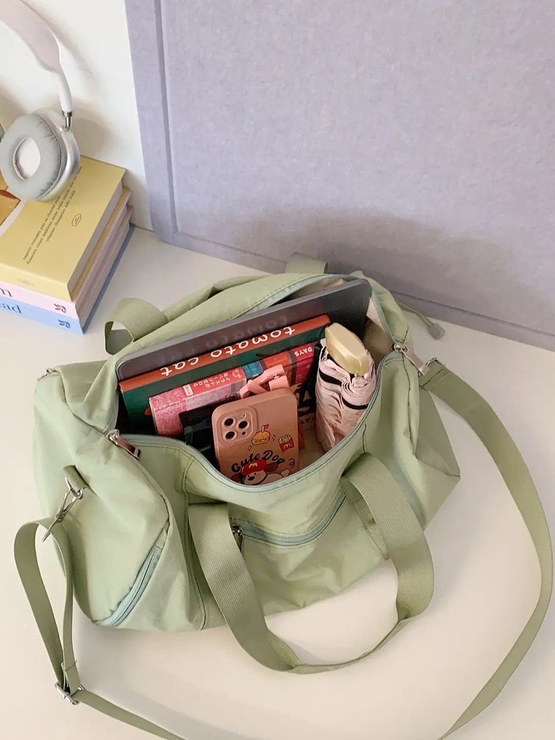Light Green Crossbody Travel Bag with Adjustable Strap - Image 8