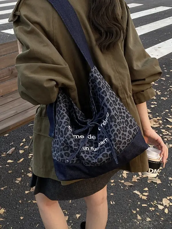 Leopard Print Denim Shoulder Crossbody Bag Large Capacity 2025 - Image 5