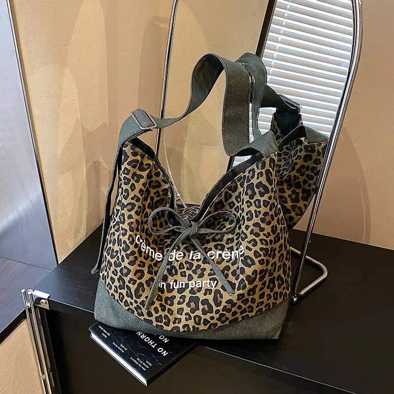 Leopard Print Denim Shoulder Crossbody Bag Large Capacity 2025 - Image 2