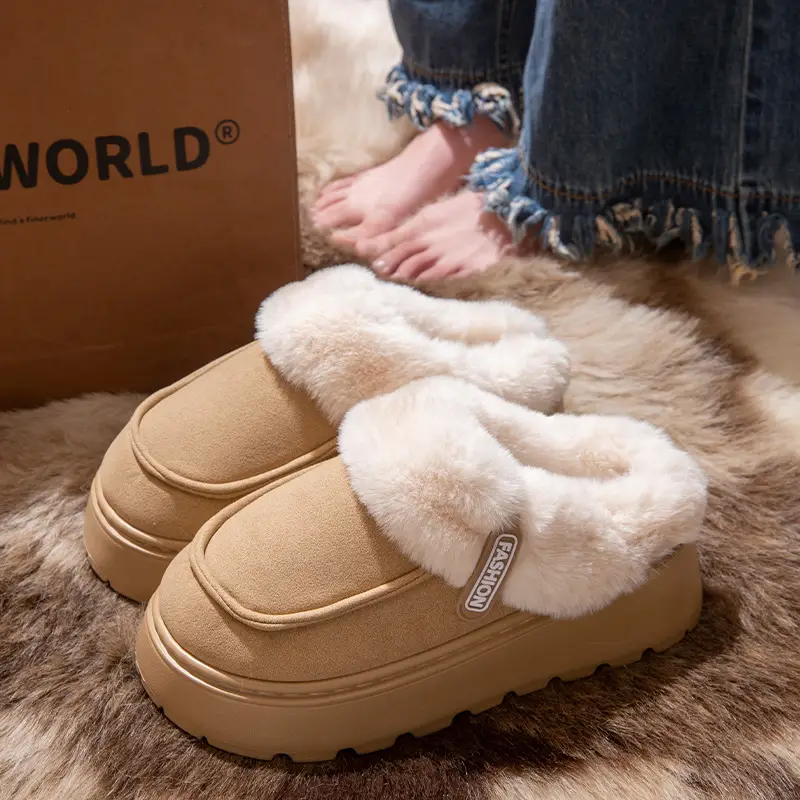 Winter Cotton Slippers, Winter Home Household Wool Slippers, Women's Outer Wear Non-Slip Cotton Slippers, Plush Cotton Shoes, Home Slippers - Image 3