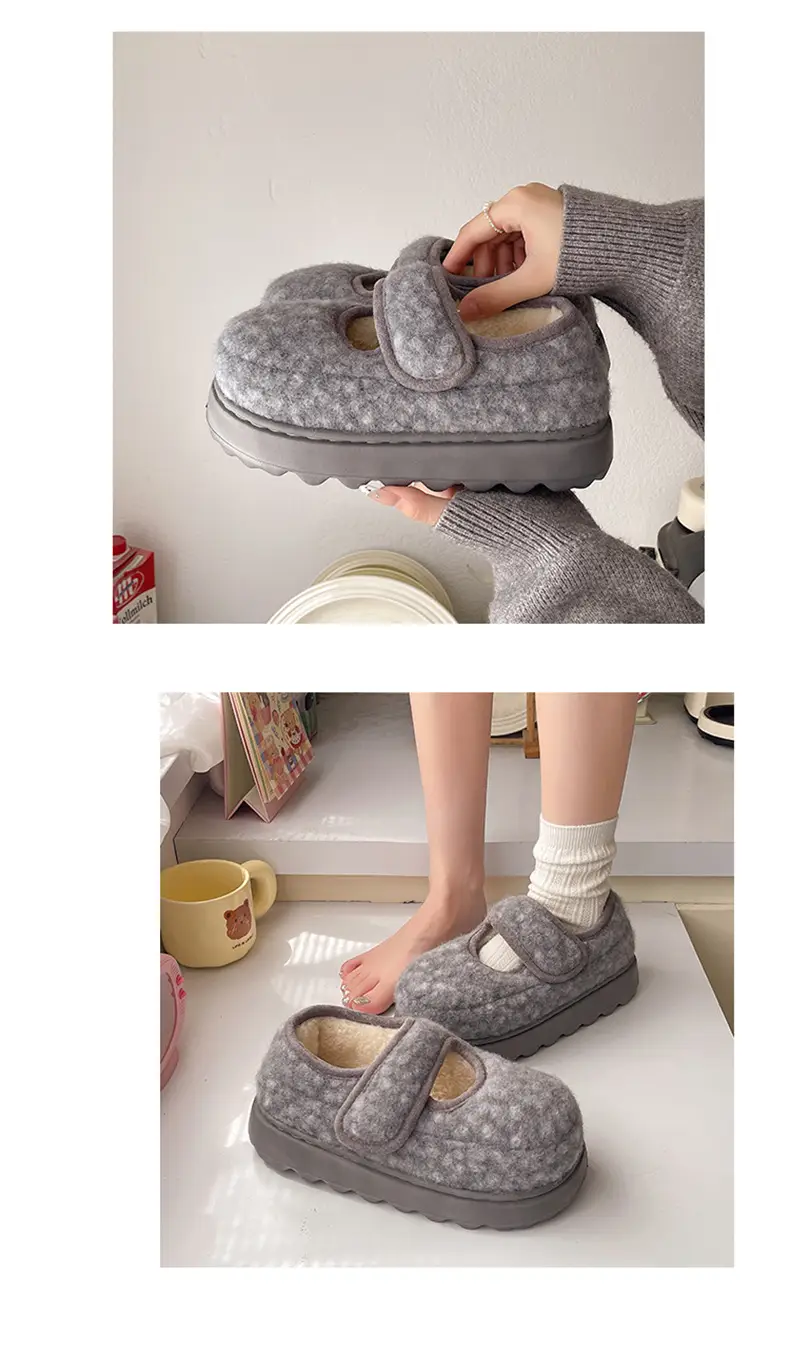 Qidan Shoe Factory Cotton Slippers for Women Autumn and Winter Korean Style New Indoor Home Thick-Soled Warm Plus Plush Slippers for Women — feature 6
