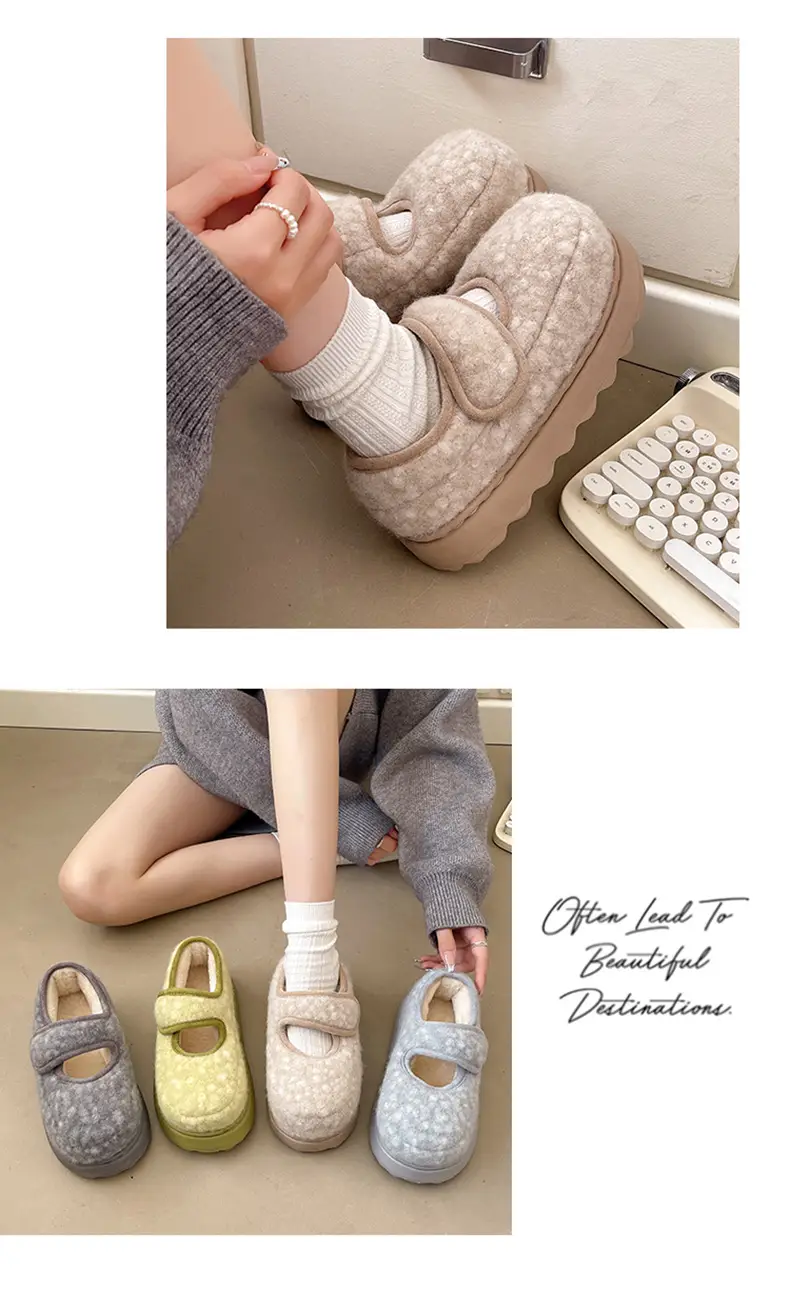 Qidan Shoe Factory Cotton Slippers for Women Autumn and Winter Korean Style New Indoor Home Thick-Soled Warm Plus Plush Slippers for Women — feature 9