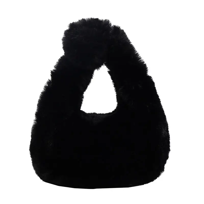 Women Winter Fleece Shoulder Bag Brown Soft Warm - Image 9