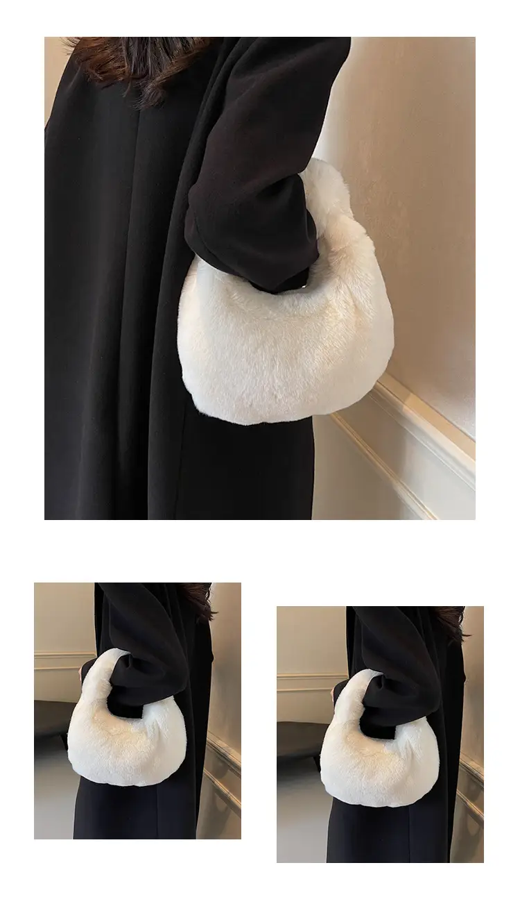 Women Winter Fleece Shoulder Bag Brown Soft Warm — feature 10