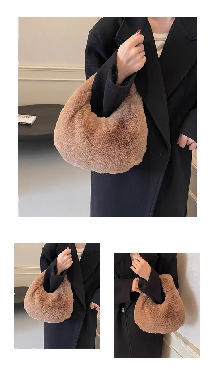 Women Winter Fleece Shoulder Bag Brown Soft Warm — feature 11