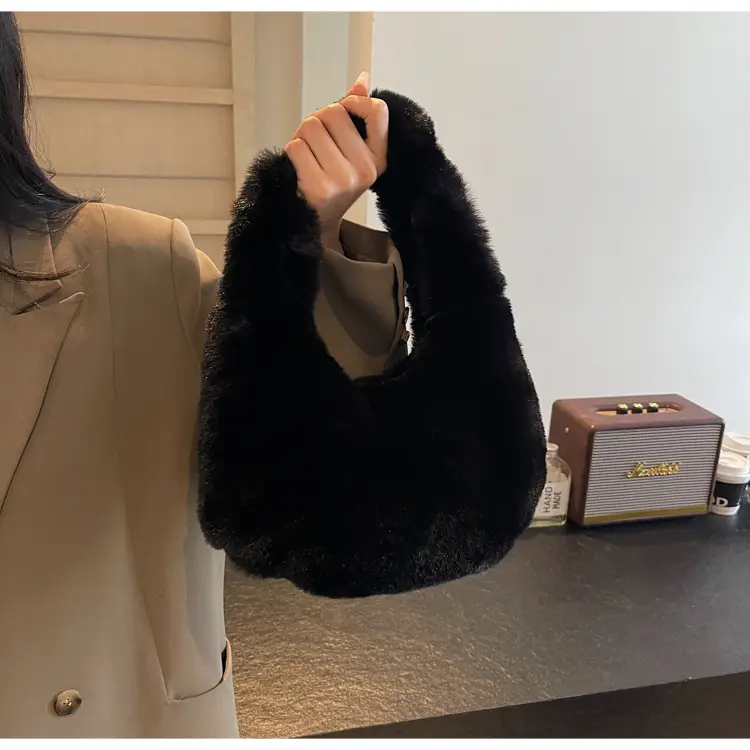Women Winter Fleece Shoulder Bag Brown Soft Warm — feature 15