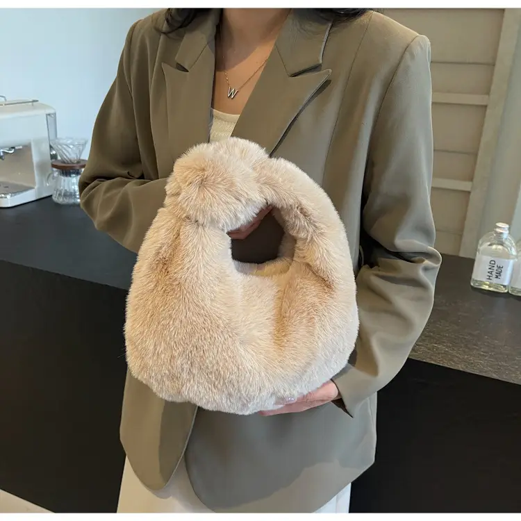 Women Winter Fleece Shoulder Bag Brown Soft Warm — feature 18