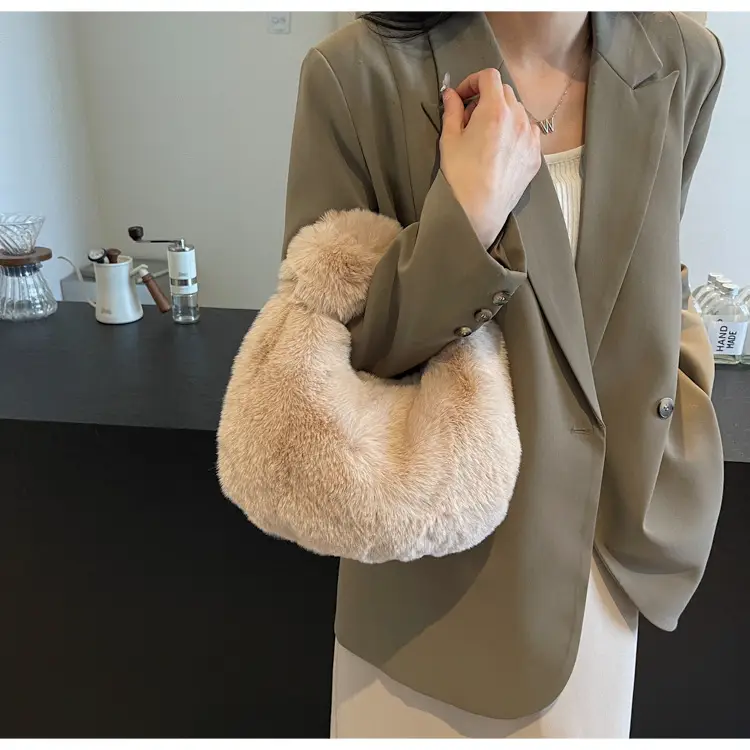 Women Winter Fleece Shoulder Bag Brown Soft Warm — feature 19