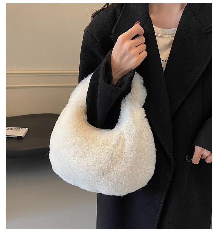 Women Winter Fleece Shoulder Bag Brown Soft Warm — feature 2