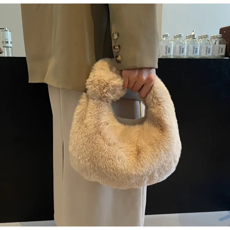 Women Winter Fleece Shoulder Bag Brown Soft Warm — feature 20