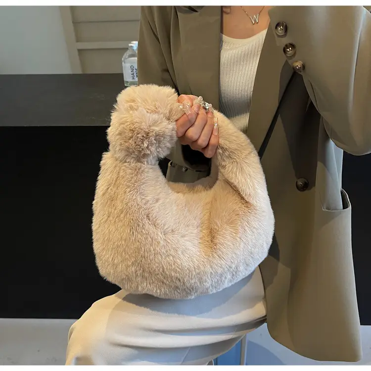 Women Winter Fleece Shoulder Bag Brown Soft Warm — feature 21