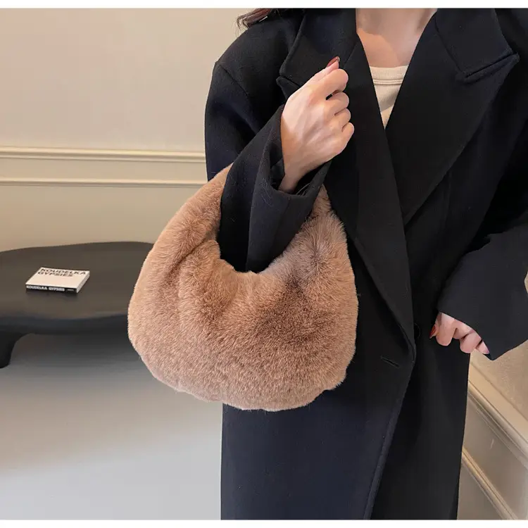 Women Winter Fleece Shoulder Bag Brown Soft Warm — feature 22