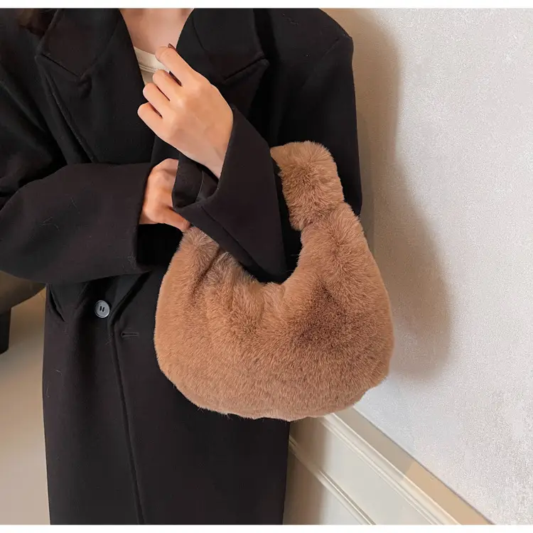 Women Winter Fleece Shoulder Bag Brown Soft Warm — feature 23