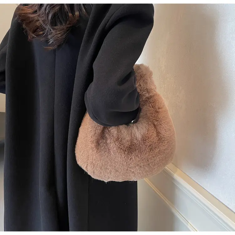 Women Winter Fleece Shoulder Bag Brown Soft Warm — feature 24