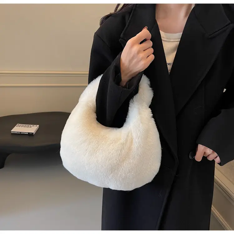 Women Winter Fleece Shoulder Bag Brown Soft Warm — feature 26