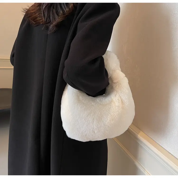 Women Winter Fleece Shoulder Bag Brown Soft Warm — feature 28