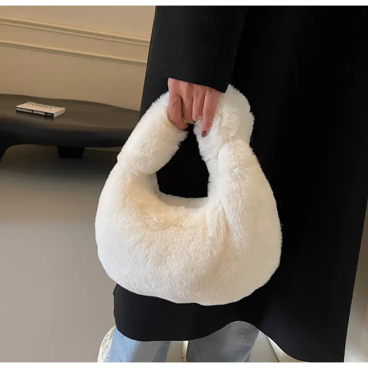 Women Winter Fleece Shoulder Bag Brown Soft Warm — feature 29