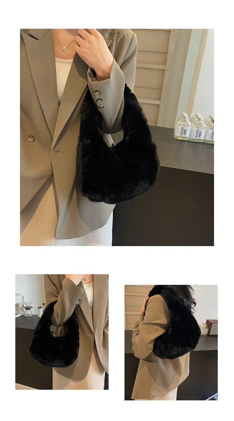 Women Winter Fleece Shoulder Bag Brown Soft Warm — feature 9
