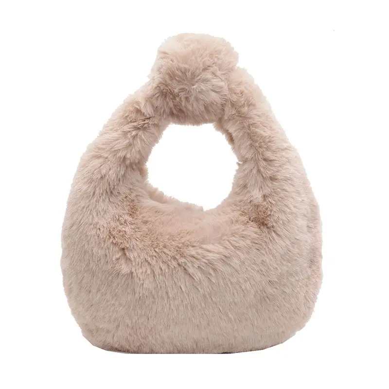 Women Winter Fleece Shoulder Bag Brown Soft Warm - Image 3