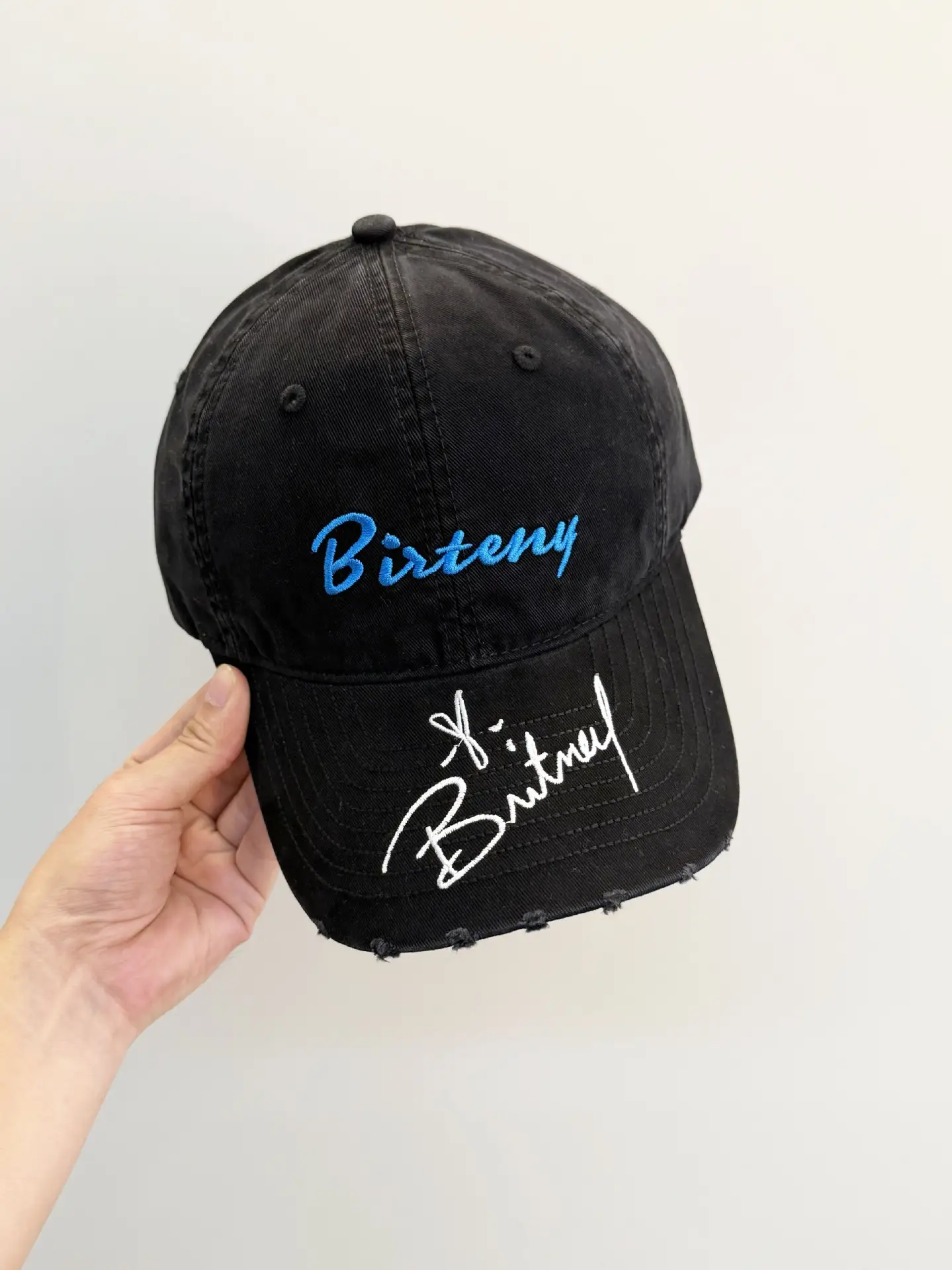 Men's Black Distressed Cap with "Bistry" Logo