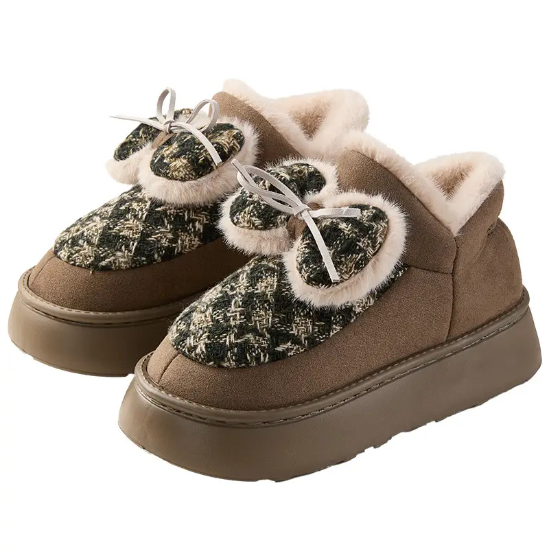 Nanbowan Bow Cotton Slippers for Women in Winter, Thick-Soled Non-Slip Fleece-Lined Warm and Cold-Proof Cotton Slippers for Women That Can Be Worn Outside - Image 8