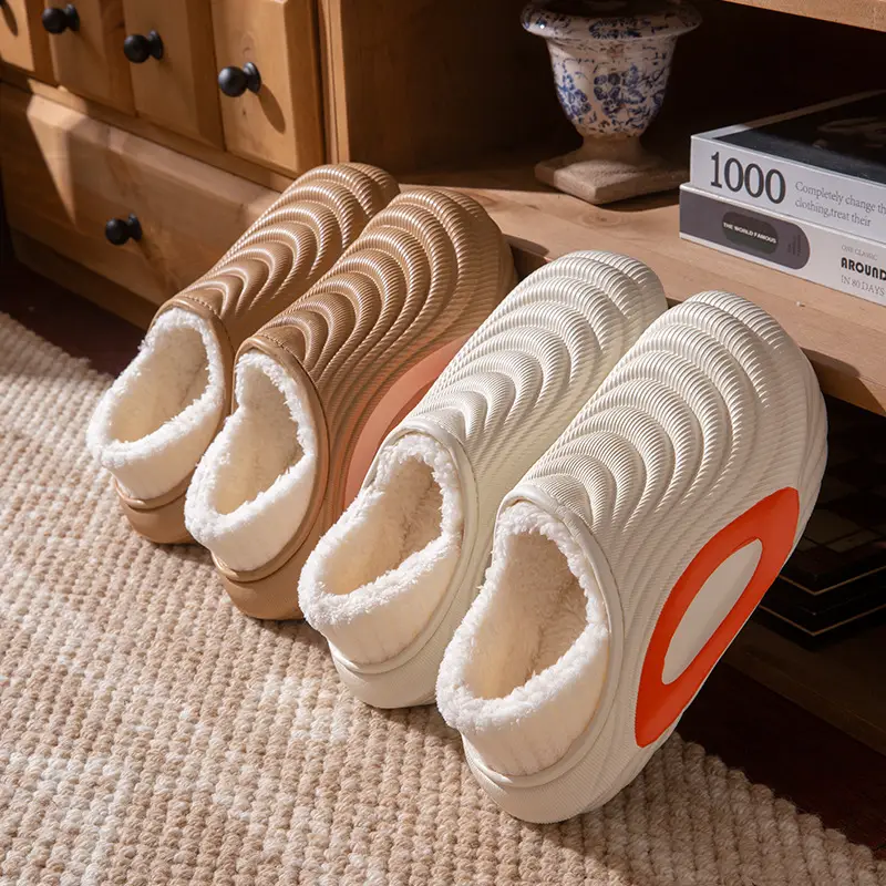 Women Winter Waterproof Slipper Black Striped Warm Fleece Lined - Image 6