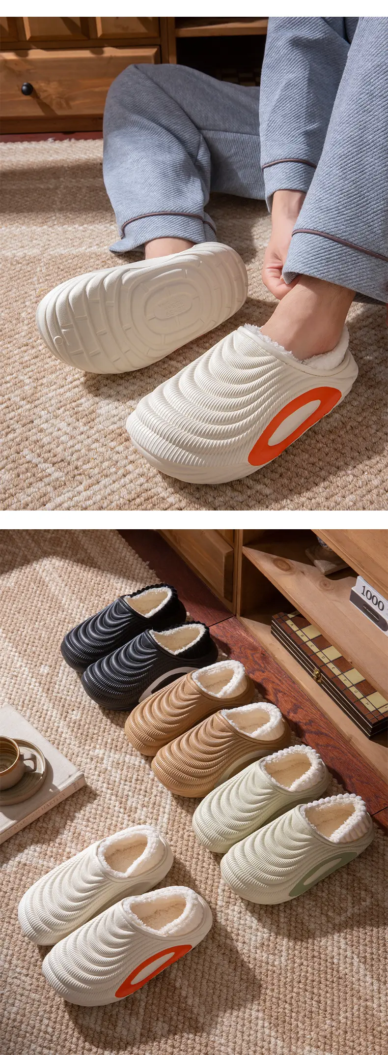 Women Winter Waterproof Slipper Black Striped Warm Fleece Lined — feature 10