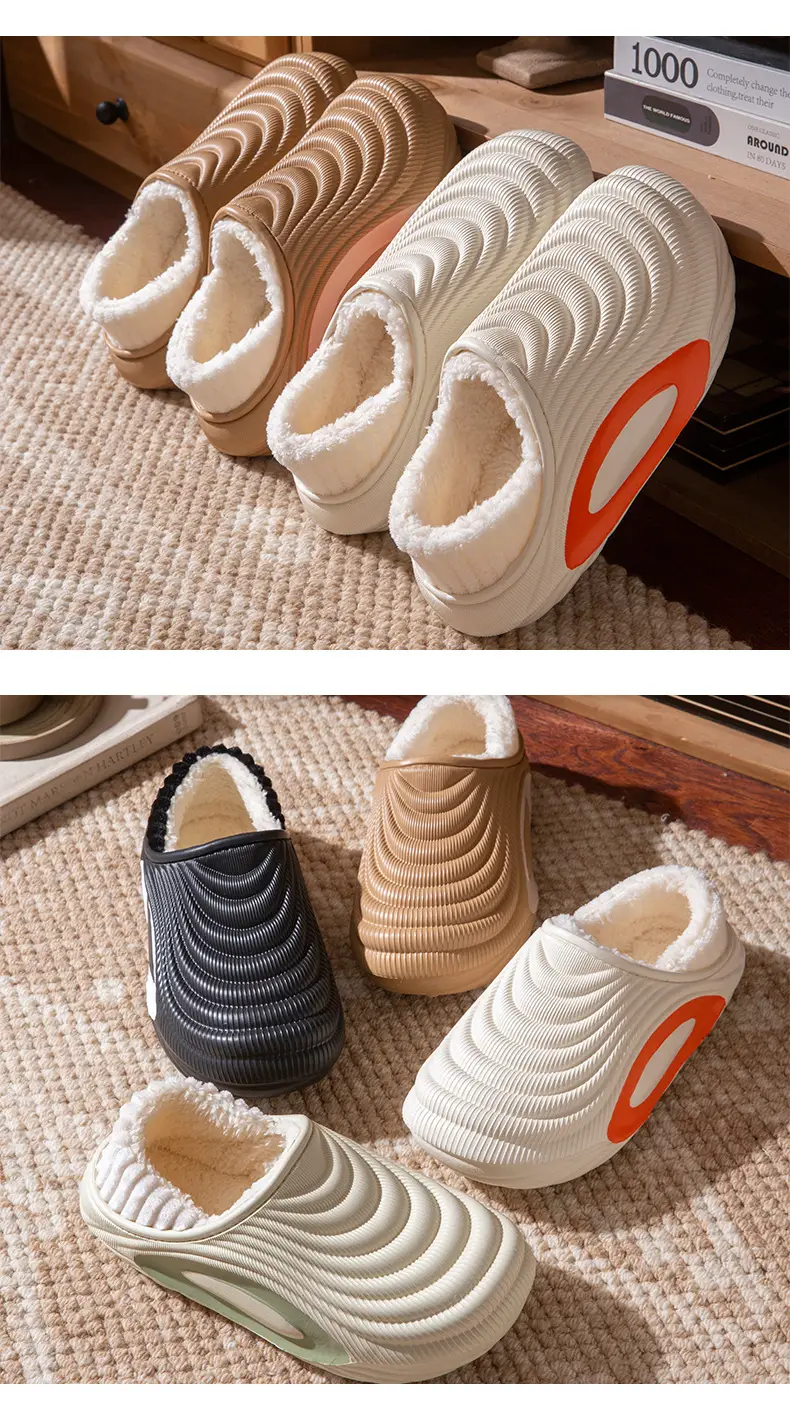 Women Winter Waterproof Slipper Black Striped Warm Fleece Lined — feature 8