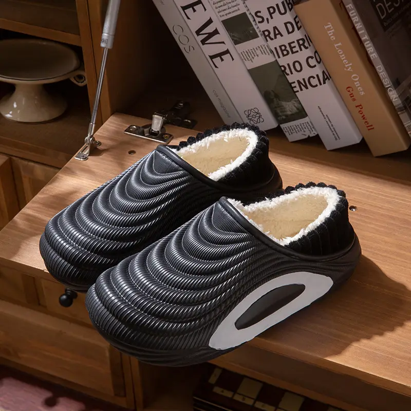 Women Winter Waterproof Slipper Black Striped Warm Fleece Lined - Image 2