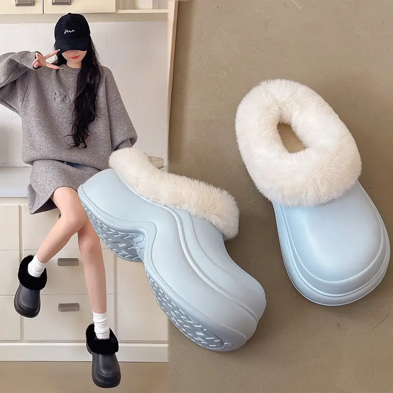 Qidan Shoe Factory Cotton Slippers for Women Autumn and Winter Home Indoor Thick-Soled Waterproof Anti-Slip Outer Wear Warm Furry Slippers